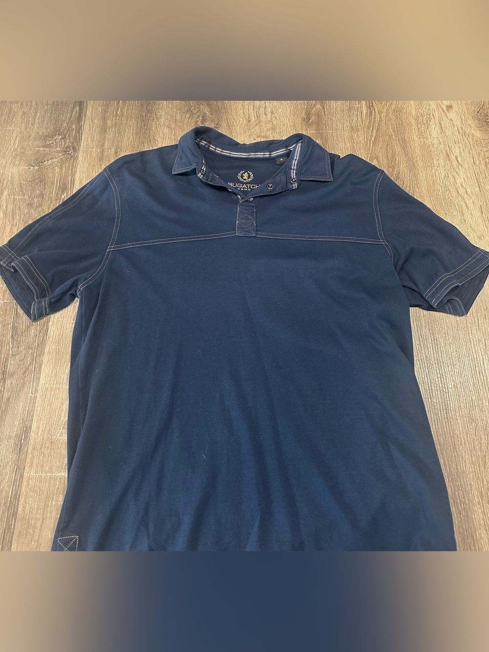 Bugatchi Navy Short-Sleeve Polo with Contrast Stitching